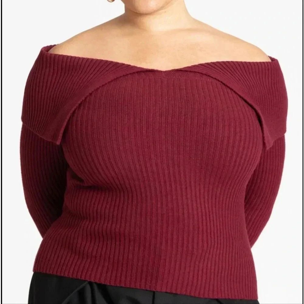 Eloquii Ladies maroon off the shoulder sweater size 18/20 nwot